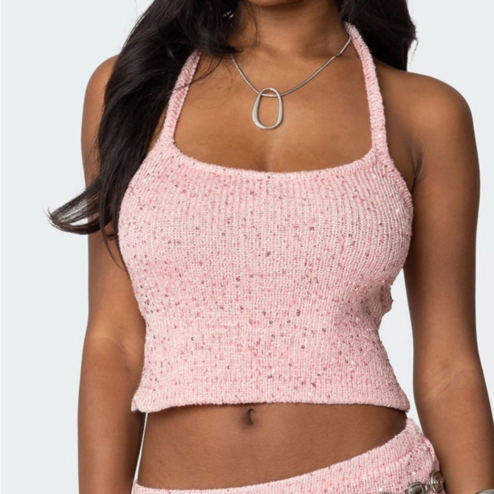 Edikted Shaylee Sequin Knit Backless Top